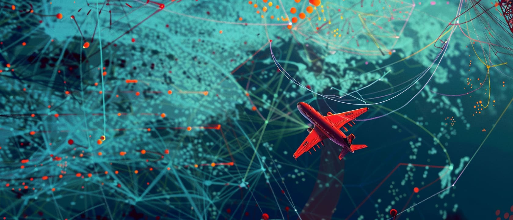 aircraft in flight and air routes beneath it