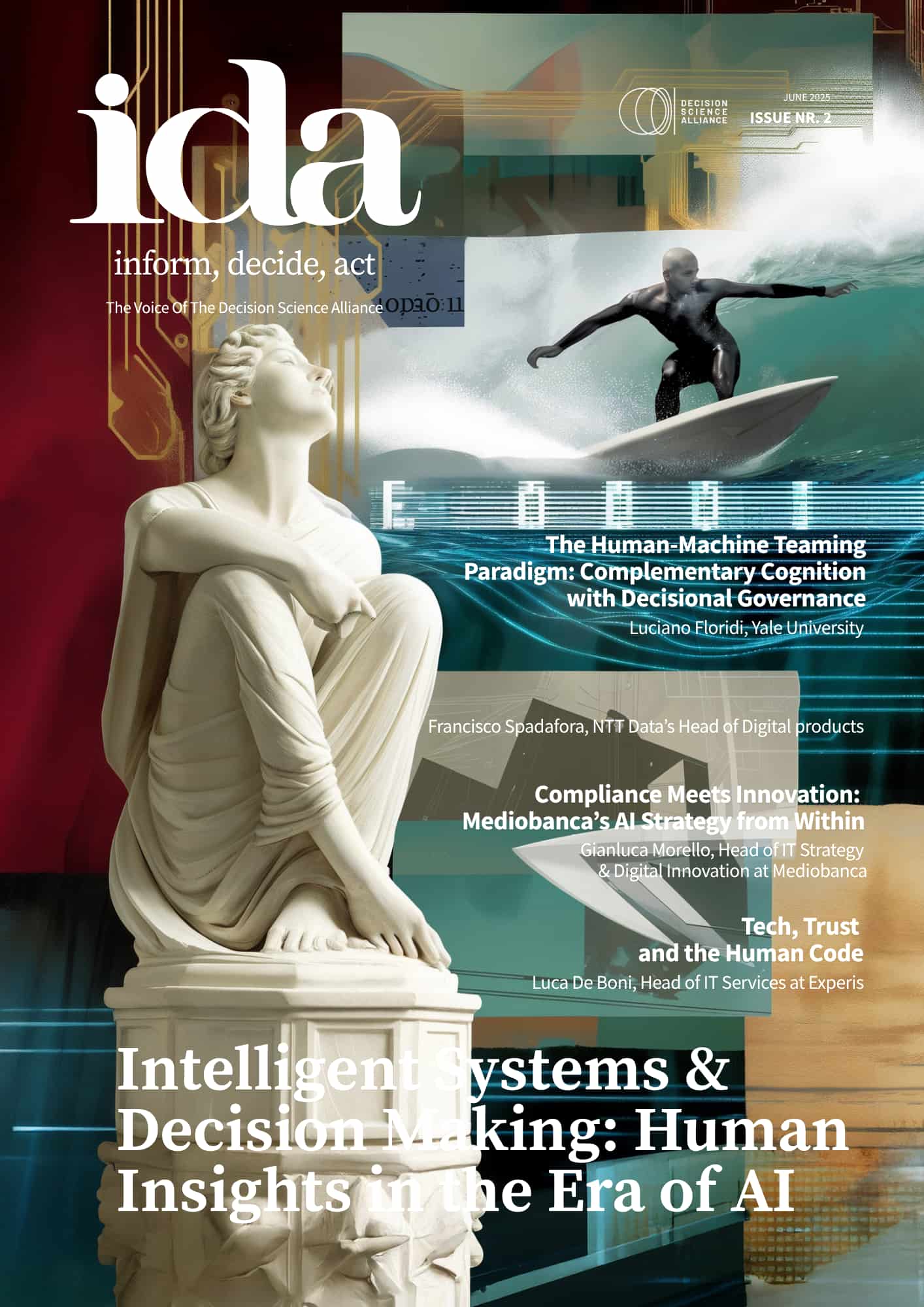 Cover IDA Magazine Issue Nr. 2 Marble statue of a woman sitting on the ground looking back. In the background, a surfer.